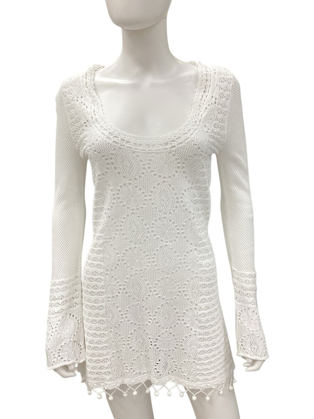 Lilly Pulitzer Dress Women’s Size S 100% Cotton Crocheted Long Sleeves PomPoms